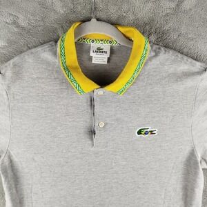 Lacoste Brazil World Cup Pique Polo Shirt Men's 5 / L Gray Soccer Big Croc
